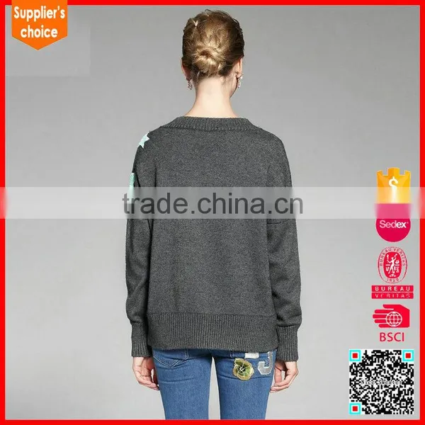 Latest Design Long Sleeves Knit Custom Intarsia Jacquard Pullover Sweater photo-4