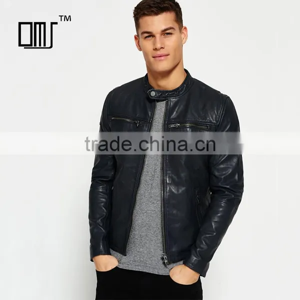 Classic Real Hero Collarless Round Neck Biker Waterproof Leather Men Jacket