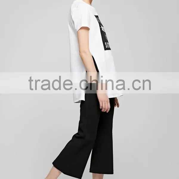 Women's English Pattern High Quality Cotton Long Printing Casual t Shirt With High Split Sides photo-4