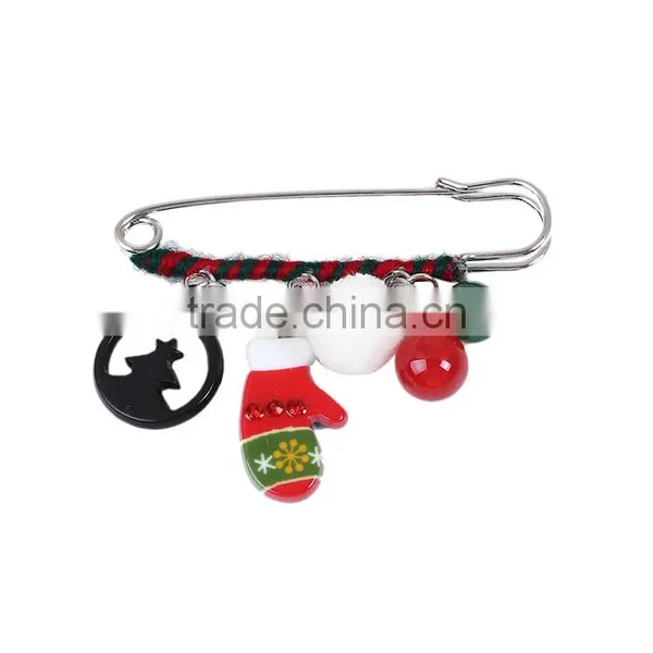 Resin Pin Brooches Glove Christmas Tree Silver Tone Multicolor Red Rhinestone Bulk Brooch photo-2