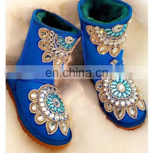 Aidocrystal Wholesale New Arrival Handmade Rhinestone Fashion Women Half Snow Boots Girls Beautiful Warm Winter Boots photo-4