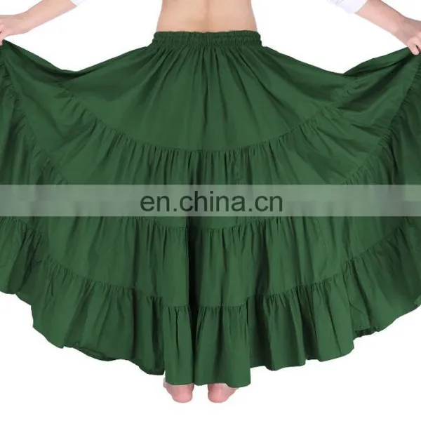 Belle Poque Women's Solid Green Color Wide Hem Cotton Maxi Skirt Long Skirt BP000207-3 photo-4