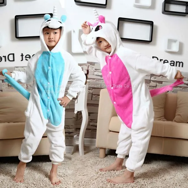 Children Unicorn Cartoon Flannel Conjoined Polyester Pajamas photo-2