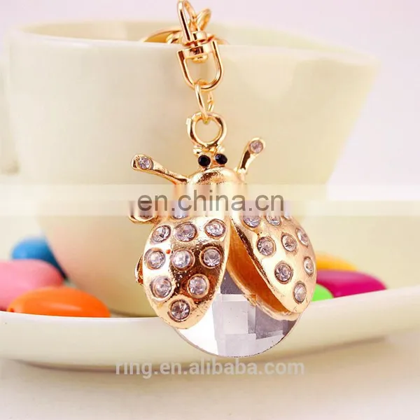 Cute Gold Plated Crystal Beetle Metal Car Keychain photo-5
