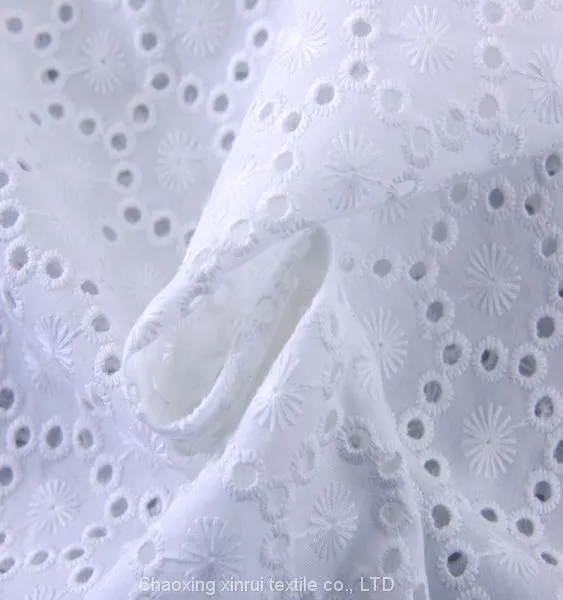White 100% Cotton Swiss Voile Lace Custom Fabric Embroidery photo-3