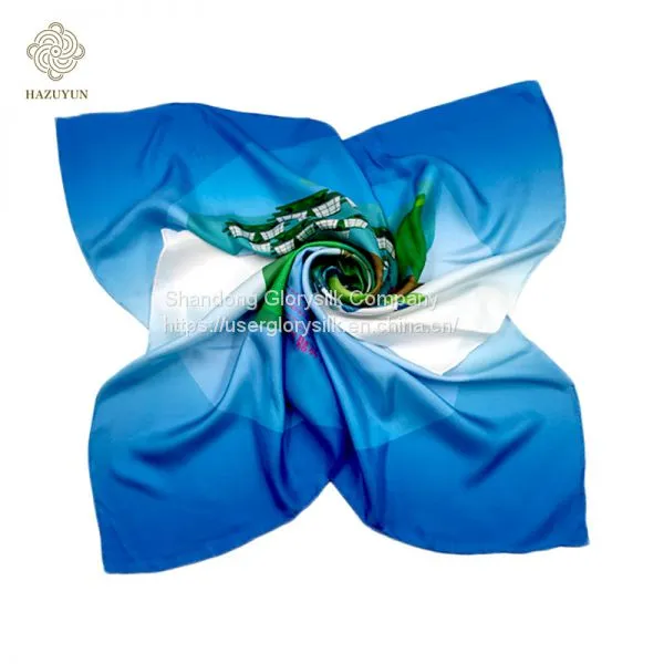 No MOQ 90X90cm Own Design Digital Printing Polyester Neckerchief Silk Feel Square Women Scarf photo-2
