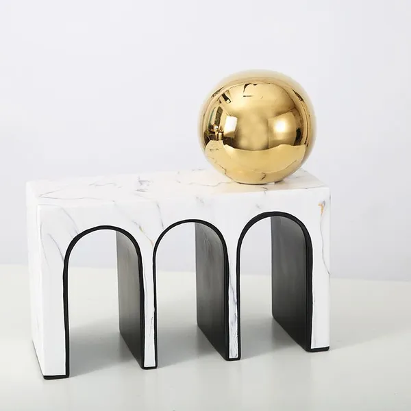 Creative Arch Art White Resin Ornamentation Black And Gold Ball For Study Wine Cabinet photo-5