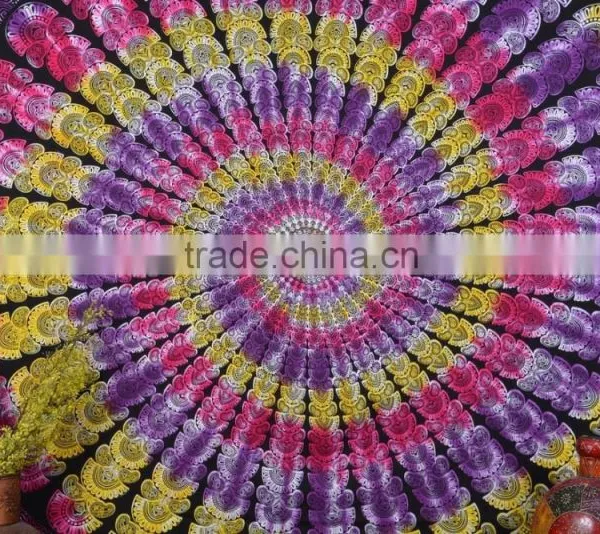 Indian Tapestry Cotton Multicolored Mandala Vintage Wall Hanging Tapestries Throw Bedsheet photo-2