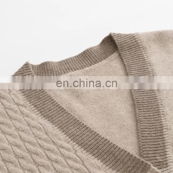 100% Cashmere V-Neck Sweaters Winter Casual Cable Knit and Plain Knit Design Solid Pattern With Button Decoration Front Logo photo-3