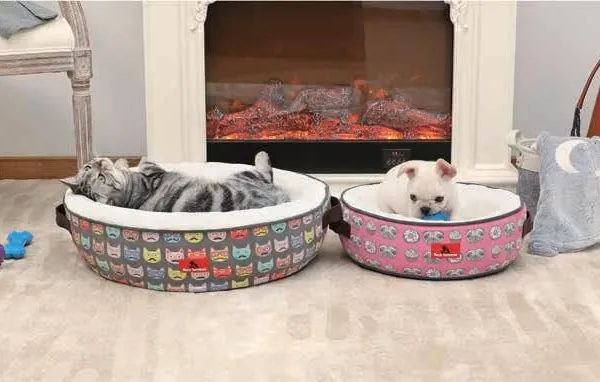 Round Donut Cat and Dog Bed With Basket Handles