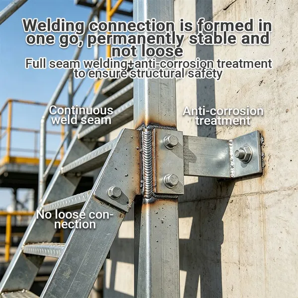 Weather Resistant Galvanized Steel Exterior Cage Ladder Anti Aging Outdoor Vertical Step Ladder