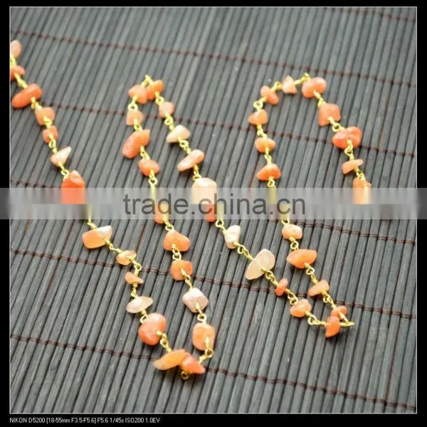 LFD-006C ~ Wholesale DIY Gold Plated Wire Wrapped Freeform Red Agate Chips Chain Gem Stone Beaded Jewelry Handmade Finding photo-2