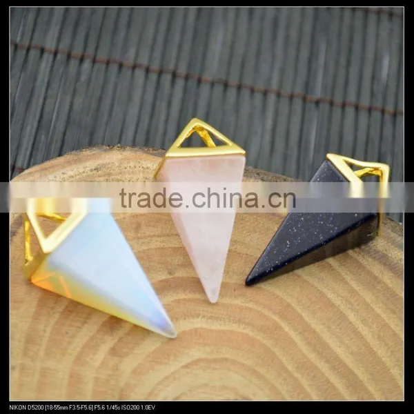 LFD-0043P ~ Gold Plated Rose Quartz , Amethyst Agate Pyramid Reiki Charm Beads Gem Stone Crystal Pendants Jewelry Finding photo-4