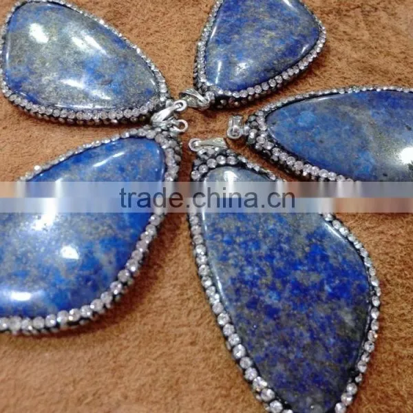 Factory Price Crystal Pave Big Blue Lapis Lazuli Gemstone Pendant photo-2
