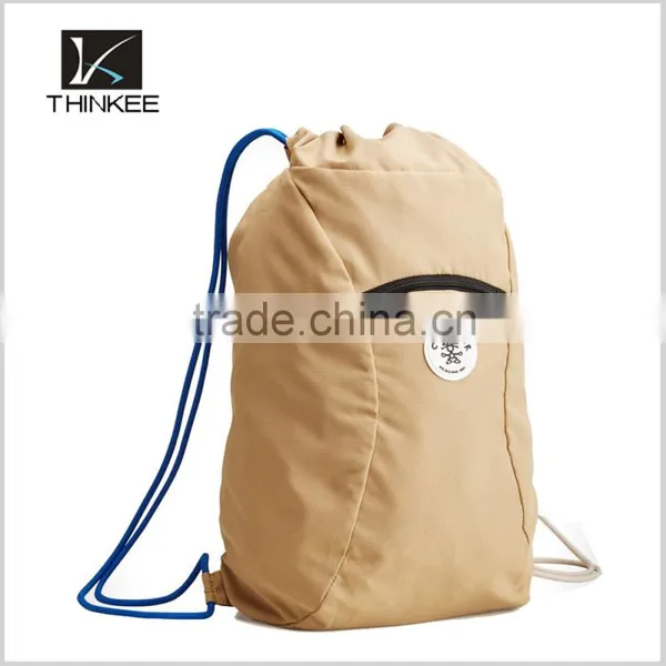 Custom Your Logo Khaki Polyester Gym Bag Drawstring Backpack photo-2
