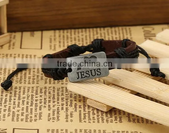 >>Best Selling Christian I LOVE JESUS Leather Bracelet/ photo-5