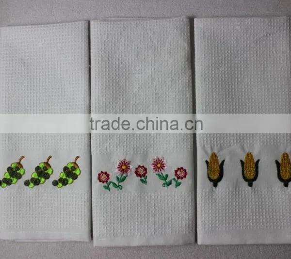 Top Quality Cotton Waffle Weave White Embroidery Kitchen Towels photo-3