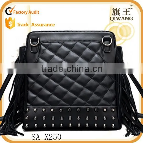 Western Three-used Tassels Backpack Soft Leather Tote Bag Black Ladies Shoulder Bags