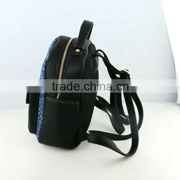 Fancy Blue Pattern Girls Bags Fashion Design Genuine Leather Backpack for Lady photo-2
