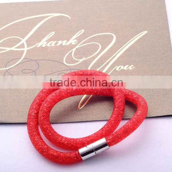 <<European Style Crystal Filled Magnetic Stretch Unisex Bangles Mesh Double Stardust Bracelets/ photo-5