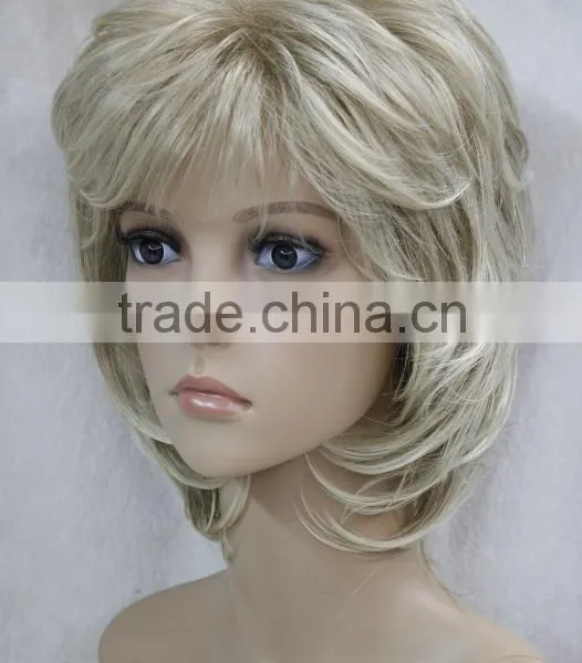 Light Blonde Mixed Short Curly Women Female Daily Full Wig N539 photo-2