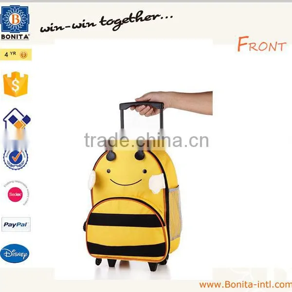 Wholesale cartoon bee child school bag trolley with wheels bright