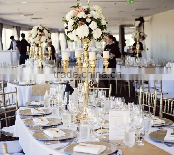 Gold Candelabra, 5arms Tall Gold Candelabra With Flower Bowl photo-2