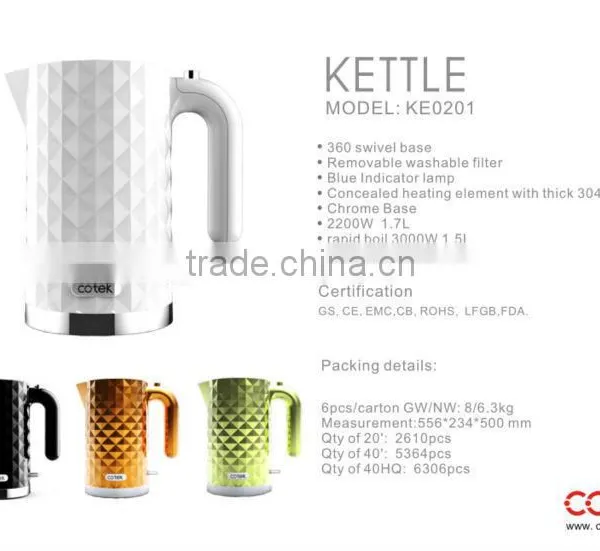 KE0201 1.7L New Design Orange Electric Water Kettle photo-5