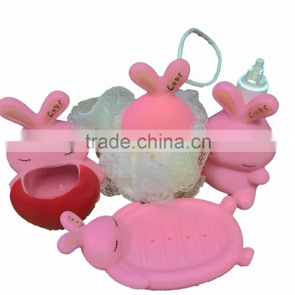Pink Rabbit Bath Set Toys,Animal Figure Vinyl Toys Set