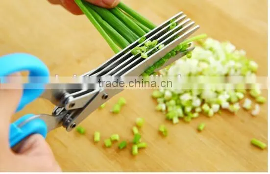 CY145 Multi-functional Stainless Steel Kitchen Knives 5 Layers Scissors Sushi Shredded Scallion Cut Herb Spices Scissors photo-6