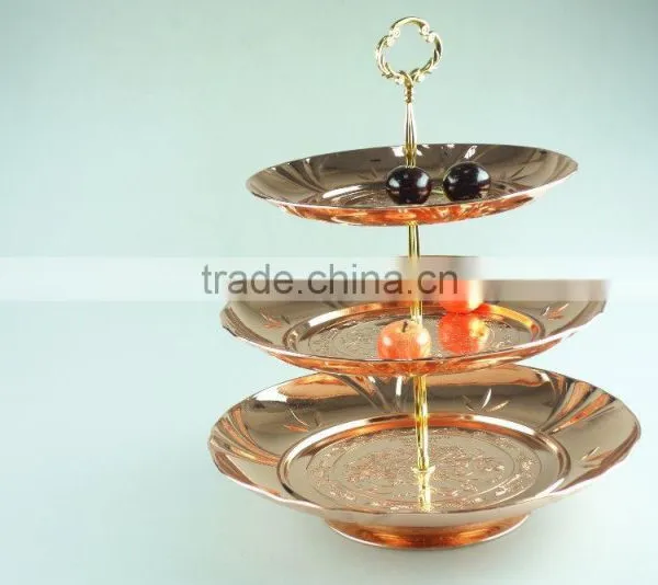 Stainless Steel Three Layer Metal Fruits Plate Flower Decoration and Clourful photo-4