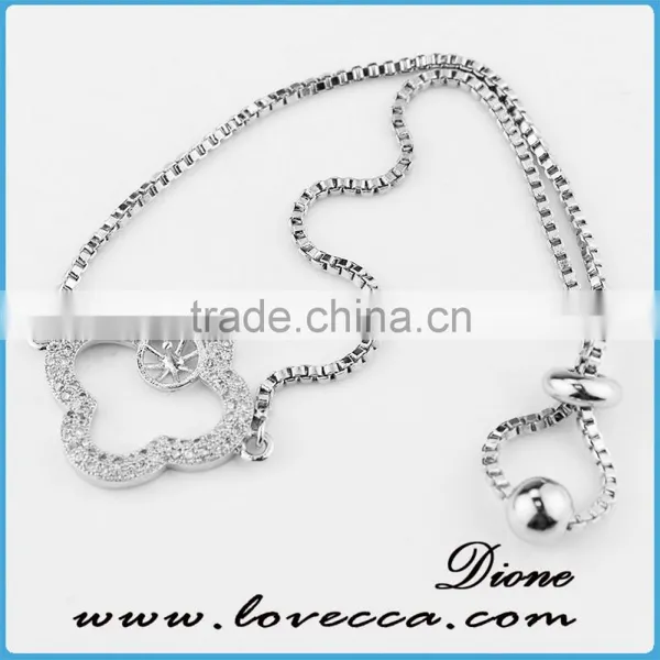 European Style Silver Adjustable Micro Pave Bracelet photo-2