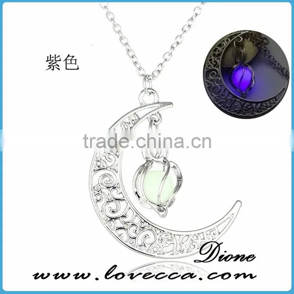Gift for Her Glow in the Dark Necklace,Lunar Moon Pendant,Crescent Moon Necklace photo-2