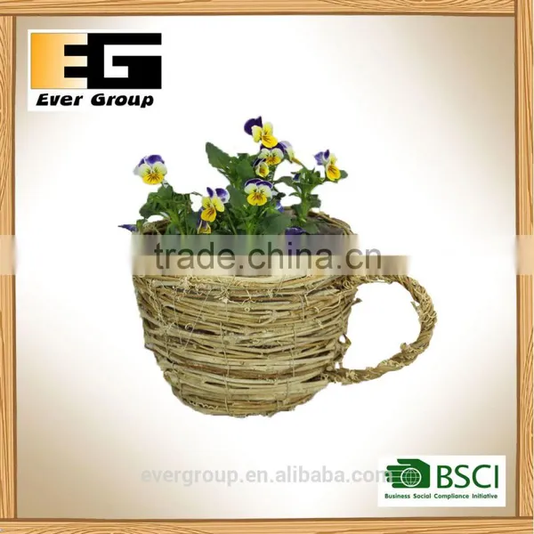 Cup Shape Natural Rattan Garden Flower Pot With Handle for Planting photo-6