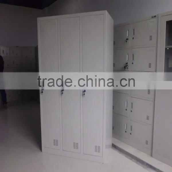 Three-door Steel School Locker With Clothes Hanger and Mirror photo-2