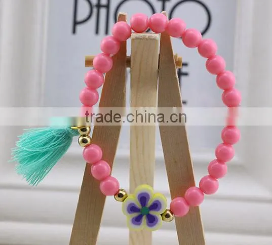 Colorful Bangle Wristband Children Kids Custom Tassel Bead Bracelet photo-5