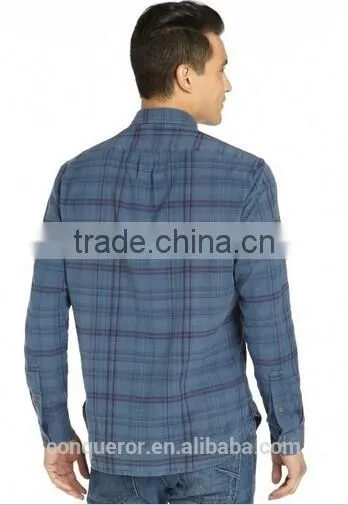 Hot Men's Blue Check Cotton Shirt MSRT0077 photo-2