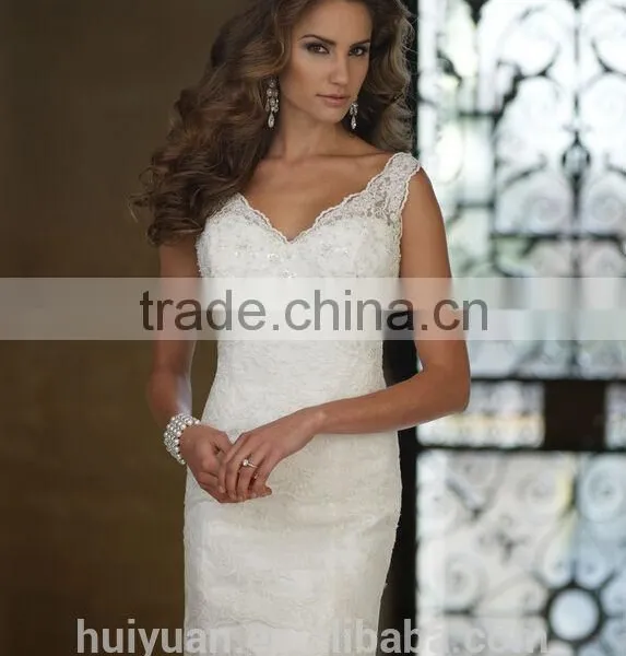 White off Shoulder Full Lace v Neck Closed Back Mermaid Bridal Wedding Dress photo-3
