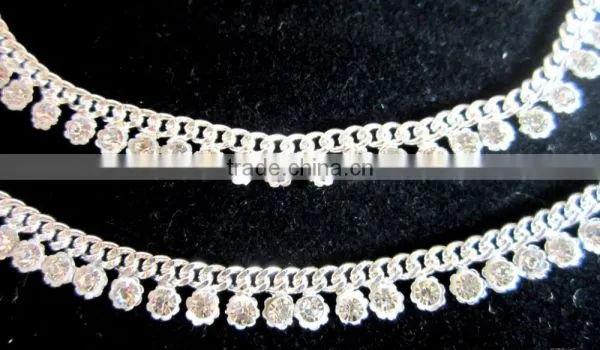 CZ Silver Tone PAYAL Anklets Pair photo-2