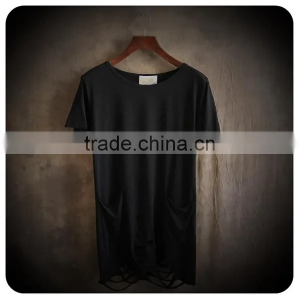 2017 Custom Wholesale Fashion High Quanlity Stretch Oversized Guangzhou Clothing Men's Ripped Longline t Shirt photo-4