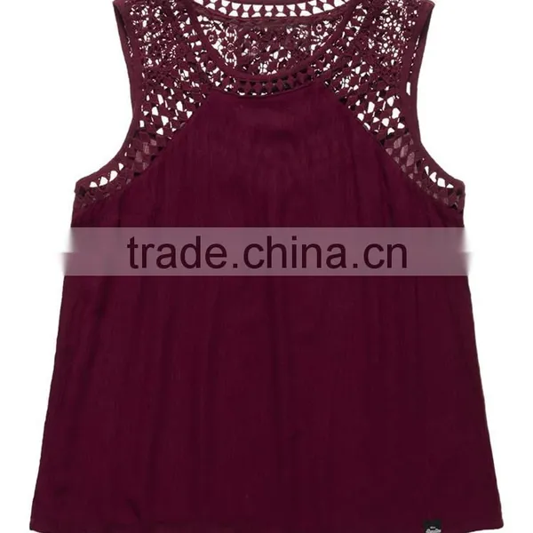 2017 Guangzhou Shandao Custom Logo New Fancy Style Women Summer Wine Red Chiffon Round Neck Sexy Sleeveless Top Photos photo-6