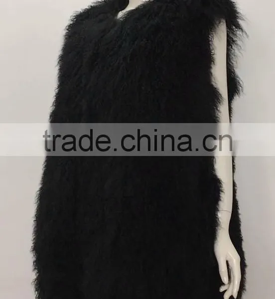 YR545 Basic Style Real Mongolia Fur Vest Lots of Colors Tibet Lamb Fur Gilet photo-3