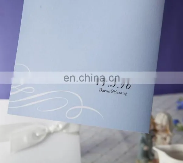Light Sky Blue 1111 Greeting Card Wedding Invitation Card With Ribbon photo-4