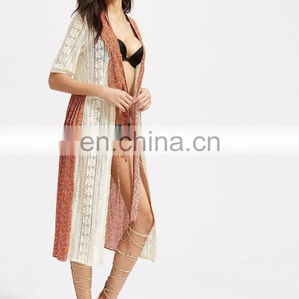 Chiffon Detail Drawstring Waist Crochet Kimono Fashion Kimono Pattern Beach Wear photo-2