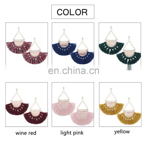 Hot Sales Saffron Fringe Gold Half Circle Fan Pendant Bohemian Earring Boho Jewelry photo-5