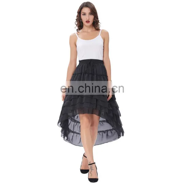 Belle Poque Women Ladies Amelia Steampunk Elastic Waist Ruffled Chiffon Black Color Cake Skirt BP000227-1 photo-4