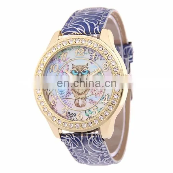 Yiwu Factory Cheap Owl Rhinestone Watch Women Wrist Watch