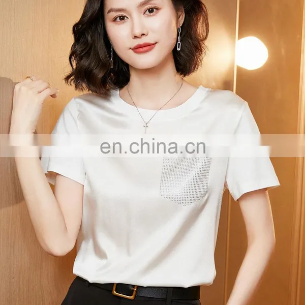 Women Fashion Loose Short Sleeve Summer Print Mulberry Silk Cotton T Shirts photo-4