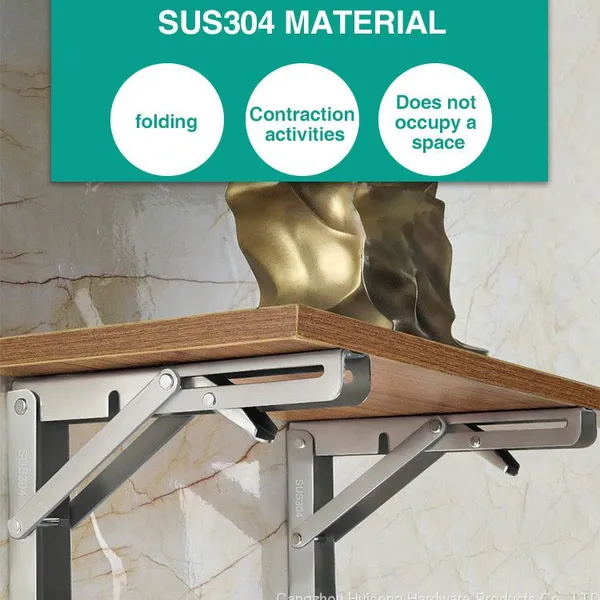 Heavy Duty Folding Table Metal Bracket Triangle Adjustable Mounting Folding Stainless Steel Shelf Bracket photo-5