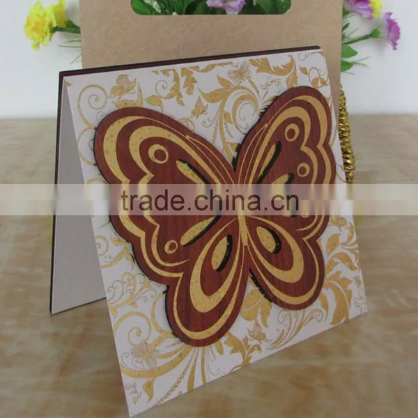 2016 Most Popular Design Beautiful Butterfly Wooden Wedding Cards With Handbag photo-4